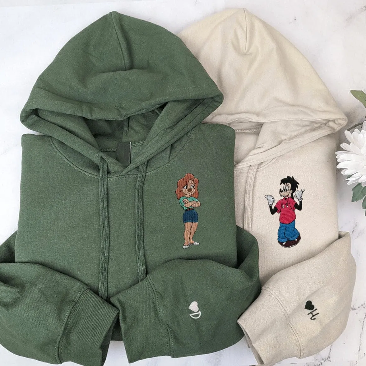 "Max Goof X Roxanne" Couple Hoodies - Custom Embroidered Matching Hoodies For Couples