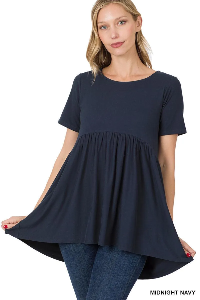 "Oh Dollie"  Short Sleeve Top with Waist Shirring (Multiple Colors)
