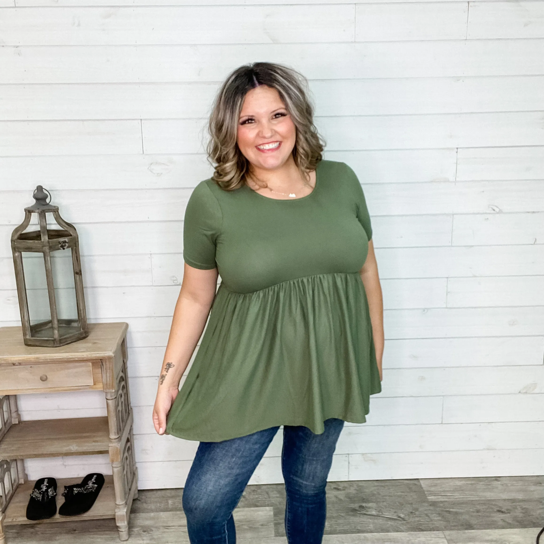 "Oh Dollie"  Short Sleeve Top with Waist Shirring (Multiple Colors)