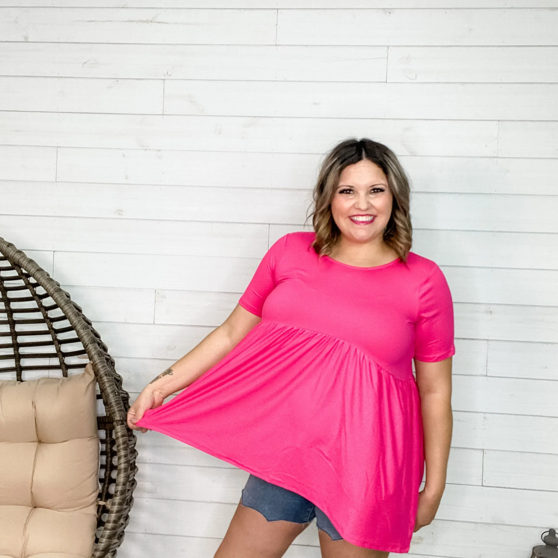 "Oh Dollie"  Short Sleeve Top with Waist Shirring (Multiple Colors)