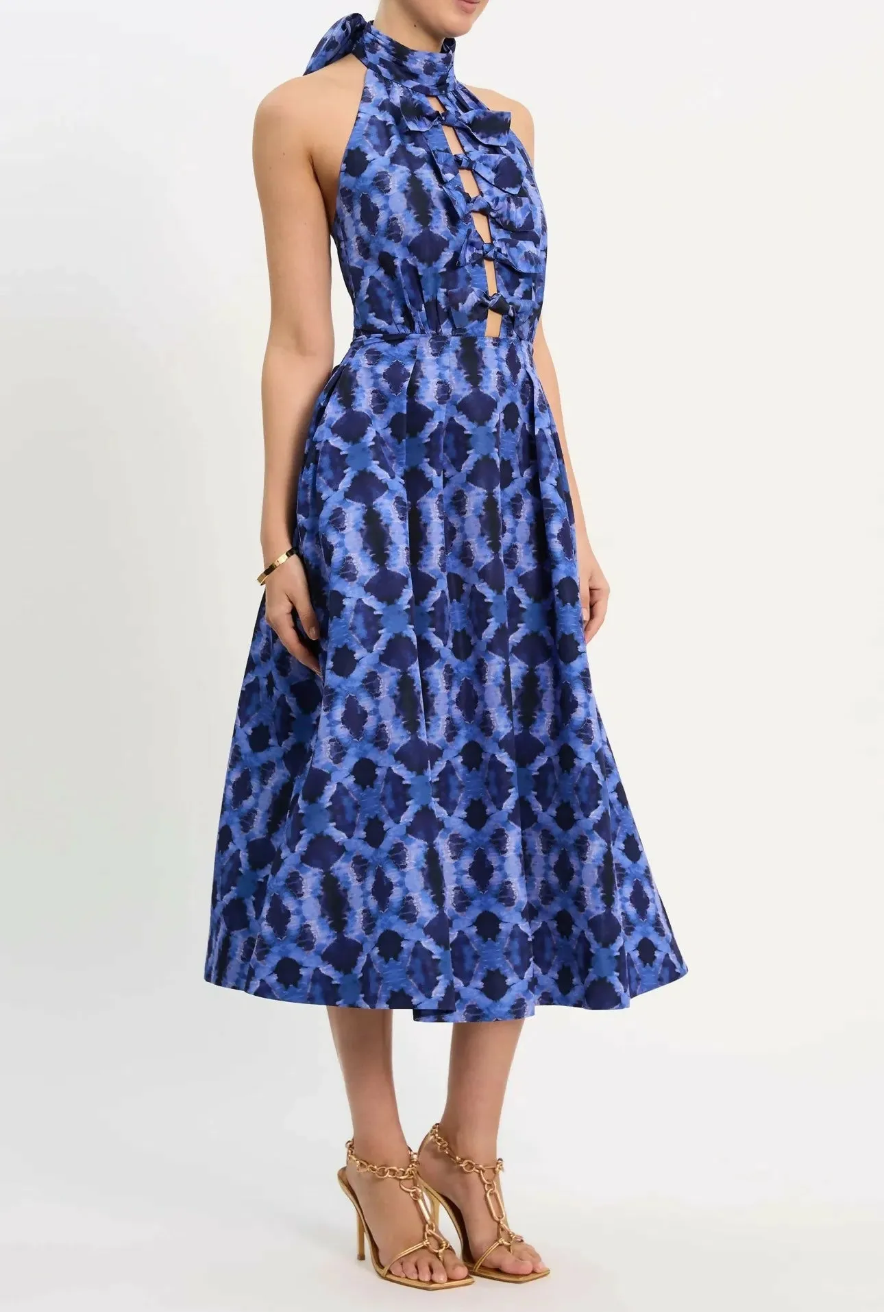 Rebecca Vallance Shiloh Halter Midi Dress Blue Size 10
