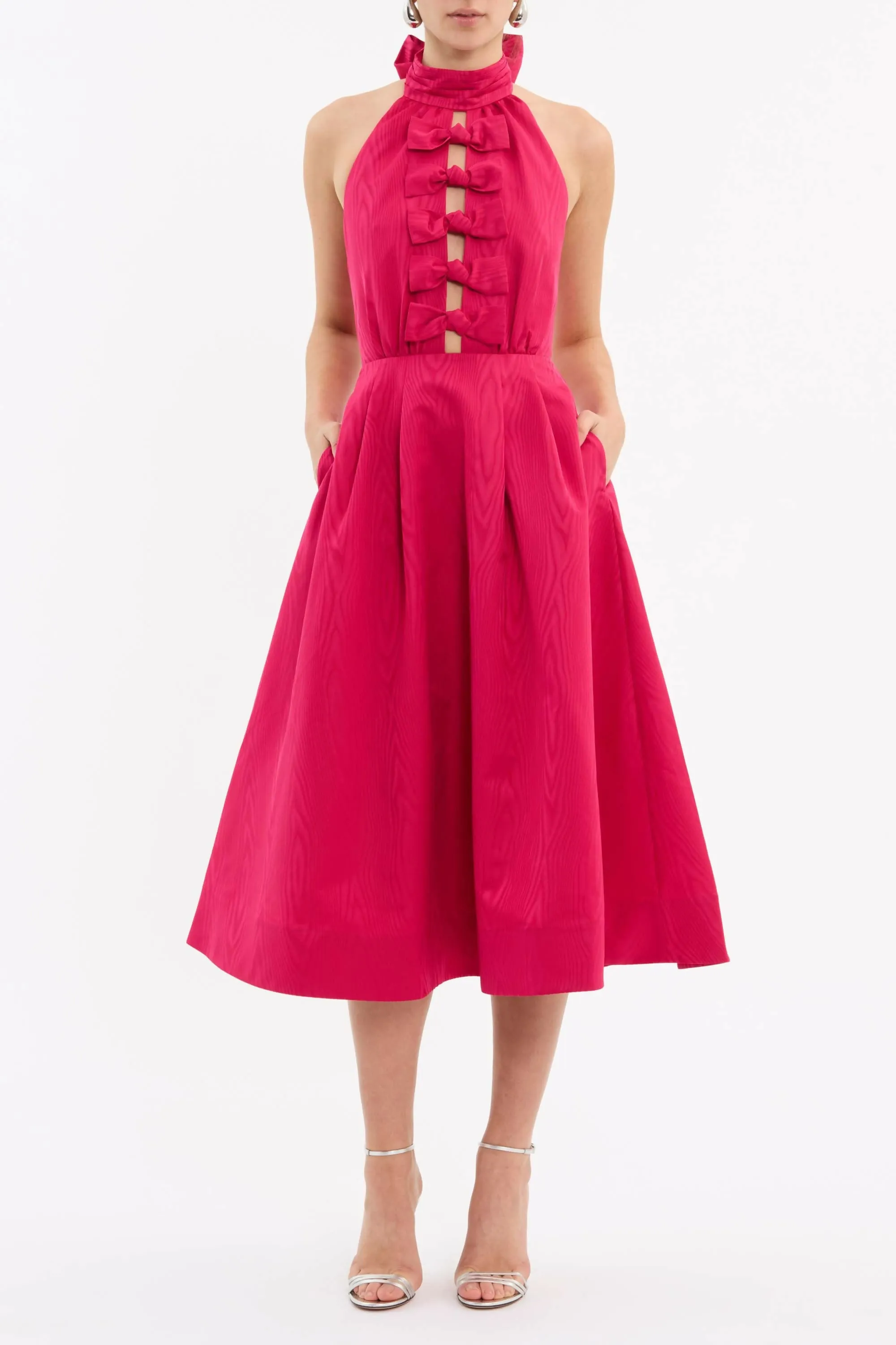 Rebecca Vallance Tahlia Halter Midi Dress Pink Size AU 10