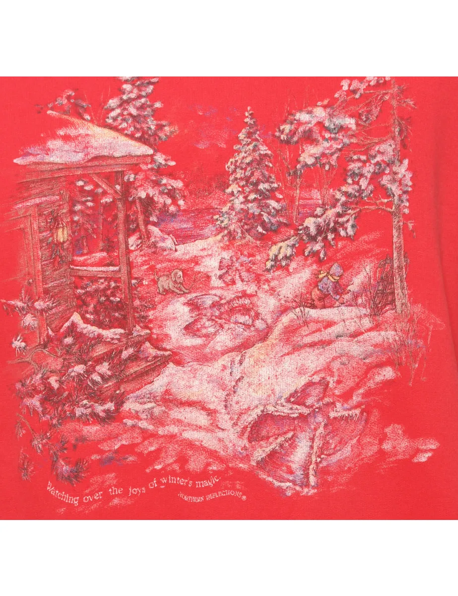 Red Printed Sweatshirt - M