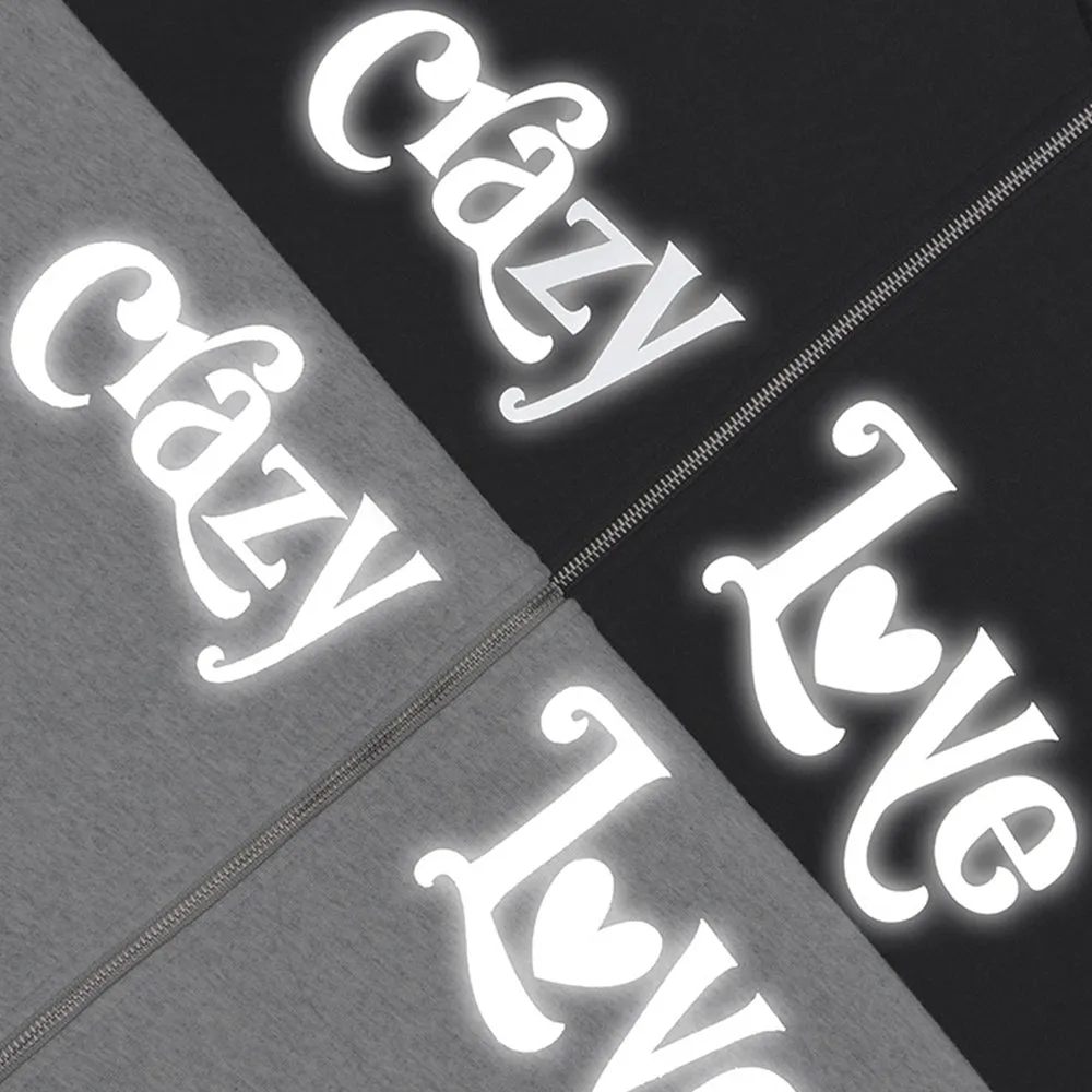 REFLECTIVE "CRAZY LOVE" PRINTED HALF-TURTLENECK ZIP-UP SWEATSHIRT SET