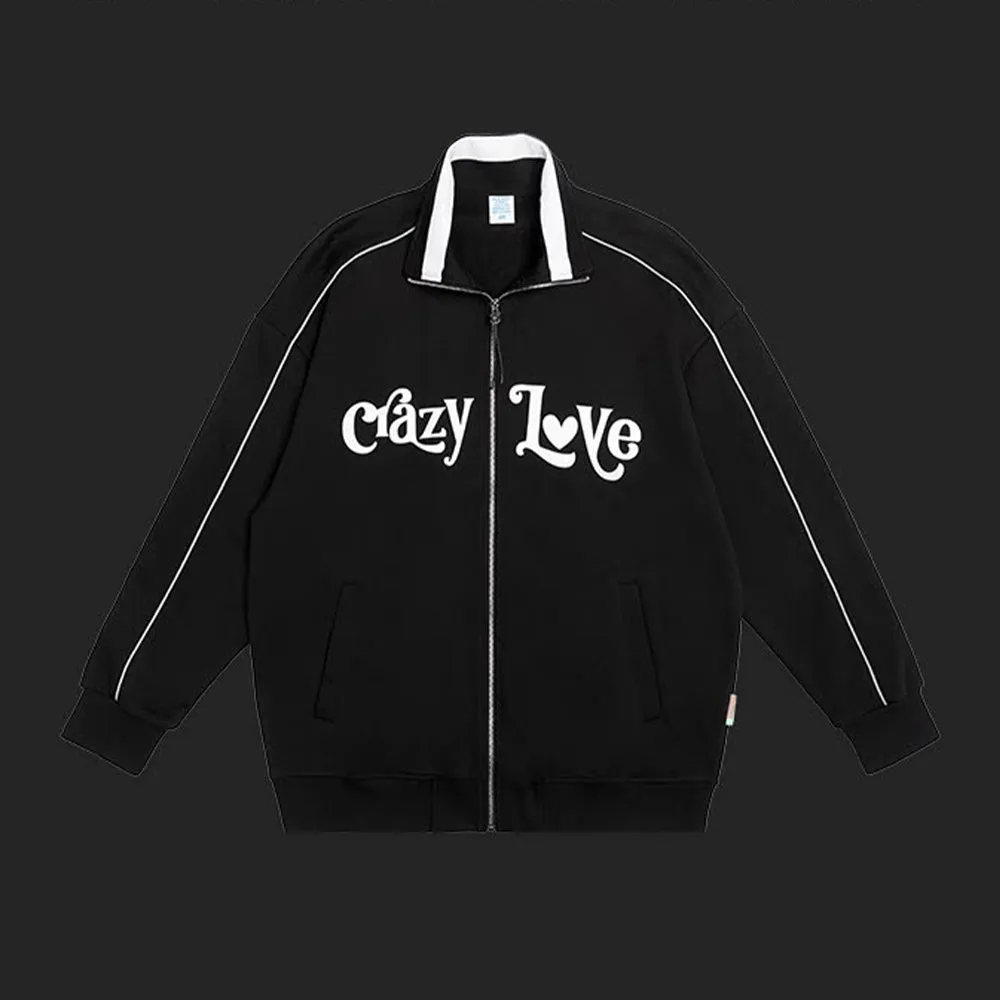 REFLECTIVE "CRAZY LOVE" PRINTED HALF-TURTLENECK ZIP-UP SWEATSHIRT SET