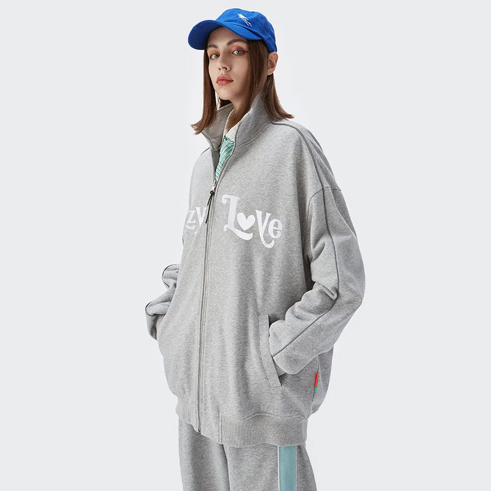 REFLECTIVE "CRAZY LOVE" PRINTED HALF-TURTLENECK ZIP-UP SWEATSHIRT SET