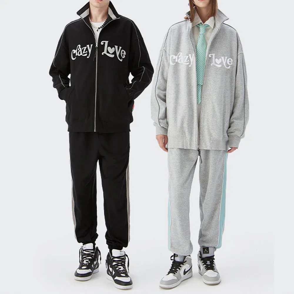 REFLECTIVE "CRAZY LOVE" PRINTED HALF-TURTLENECK ZIP-UP SWEATSHIRT SET