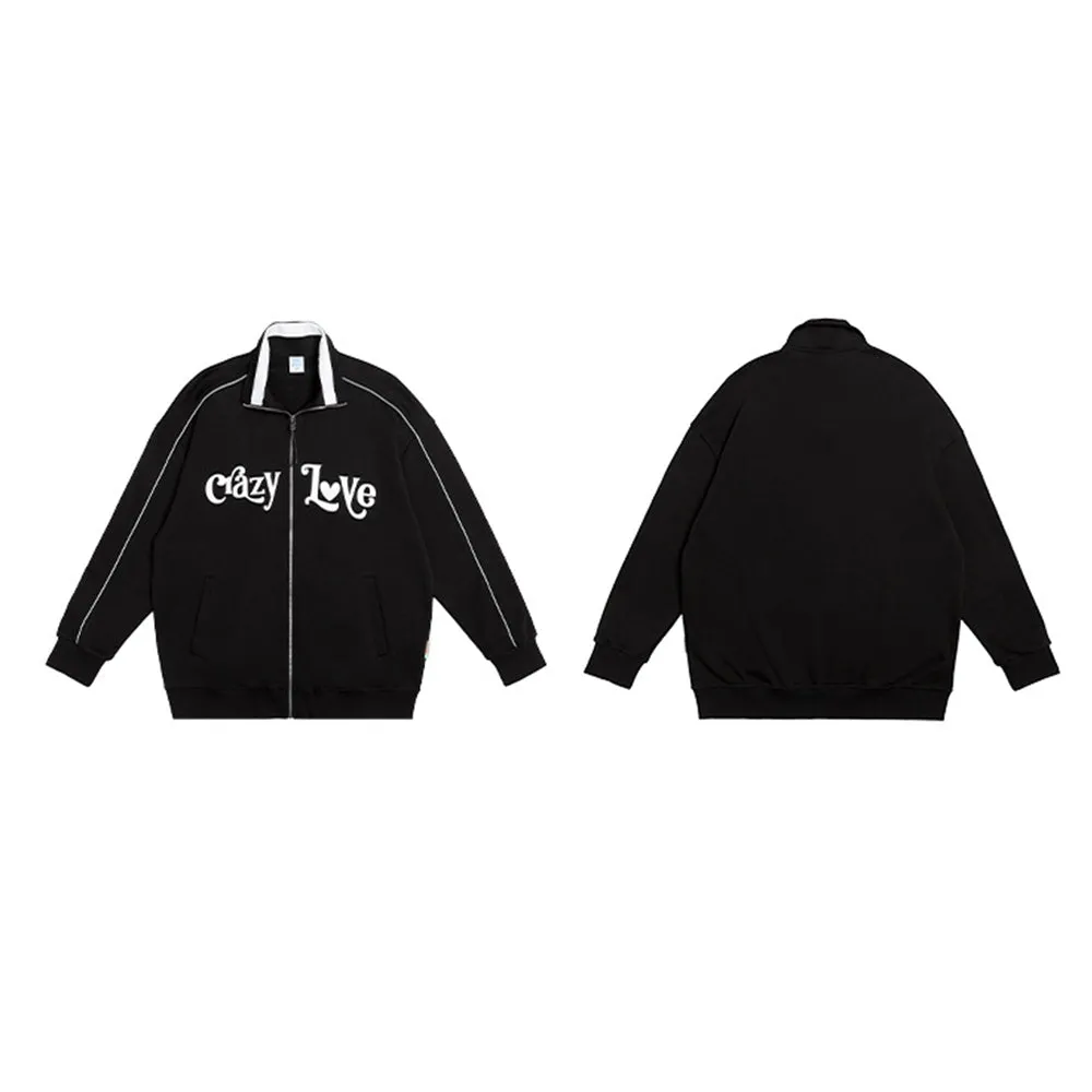 REFLECTIVE "CRAZY LOVE" PRINTED HALF-TURTLENECK ZIP-UP SWEATSHIRT SET