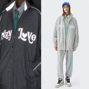 REFLECTIVE "CRAZY LOVE" PRINTED HALF-TURTLENECK ZIP-UP SWEATSHIRT SET