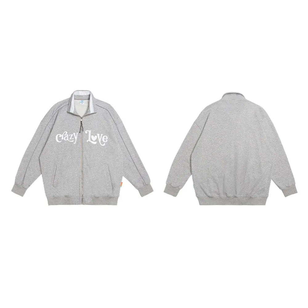 REFLECTIVE "CRAZY LOVE" PRINTED HALF-TURTLENECK ZIP-UP SWEATSHIRT SET
