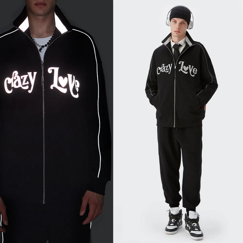 REFLECTIVE "CRAZY LOVE" PRINTED HALF-TURTLENECK ZIP-UP SWEATSHIRT SET