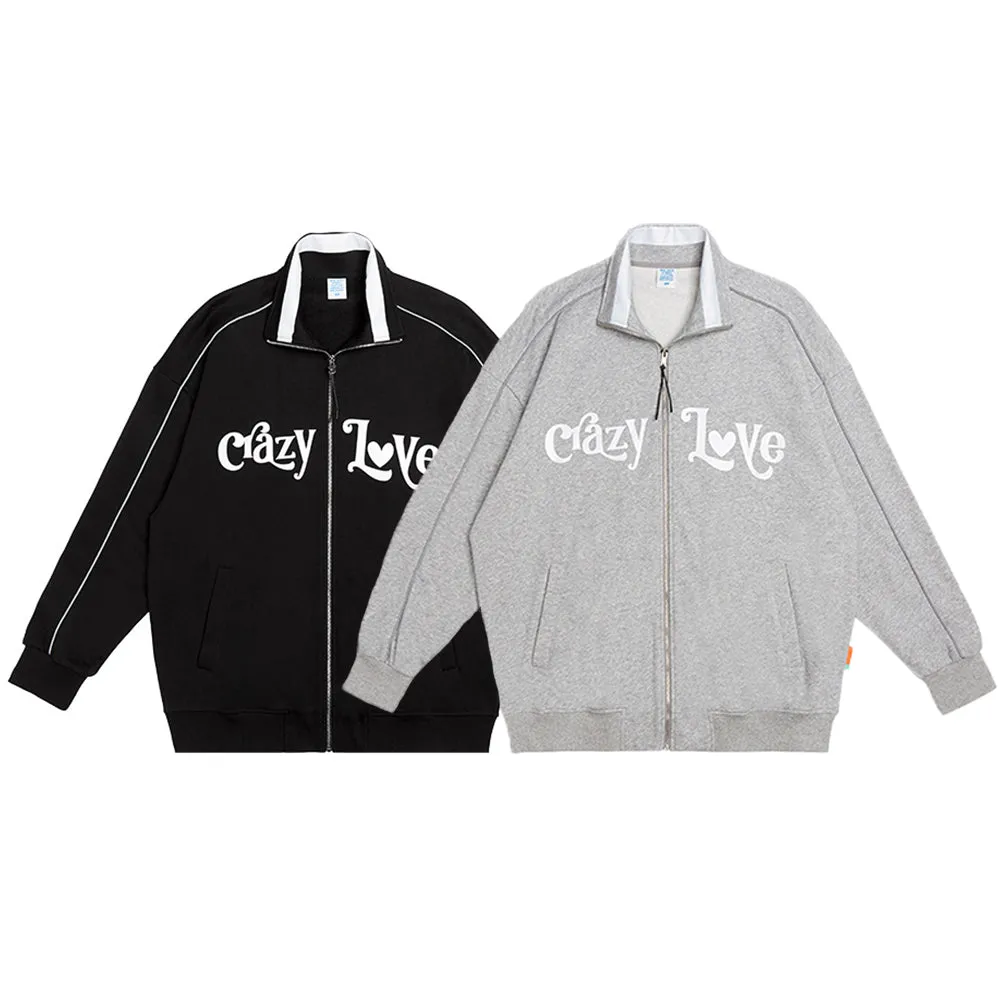 REFLECTIVE "CRAZY LOVE" PRINTED HALF-TURTLENECK ZIP-UP SWEATSHIRT SET