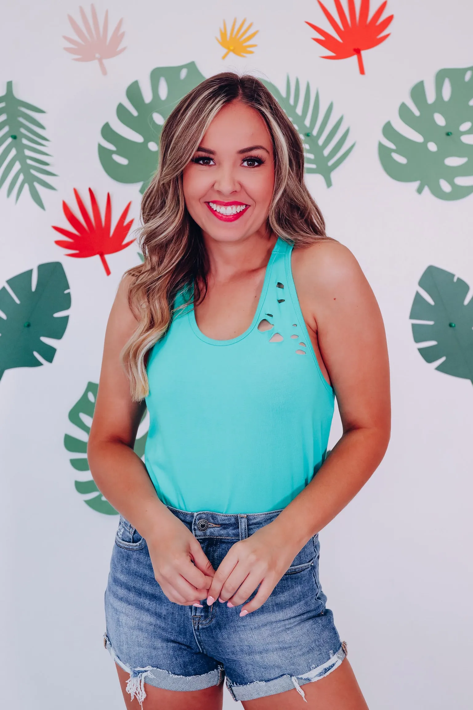 Relaxed Fit Racer Back Tank - Turquoise