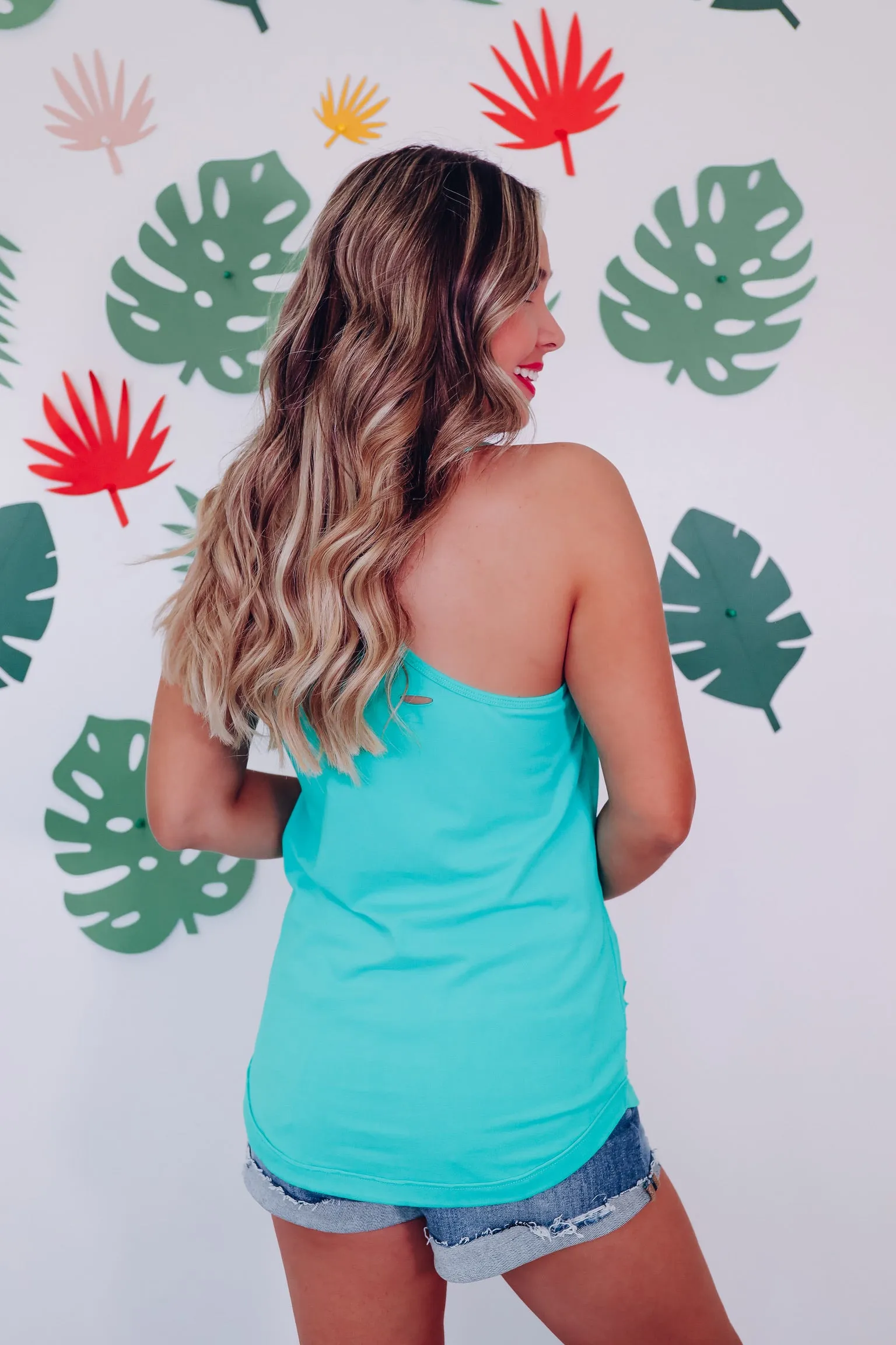 Relaxed Fit Racer Back Tank - Turquoise
