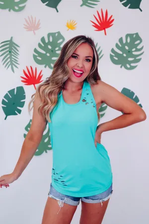 Relaxed Fit Racer Back Tank - Turquoise