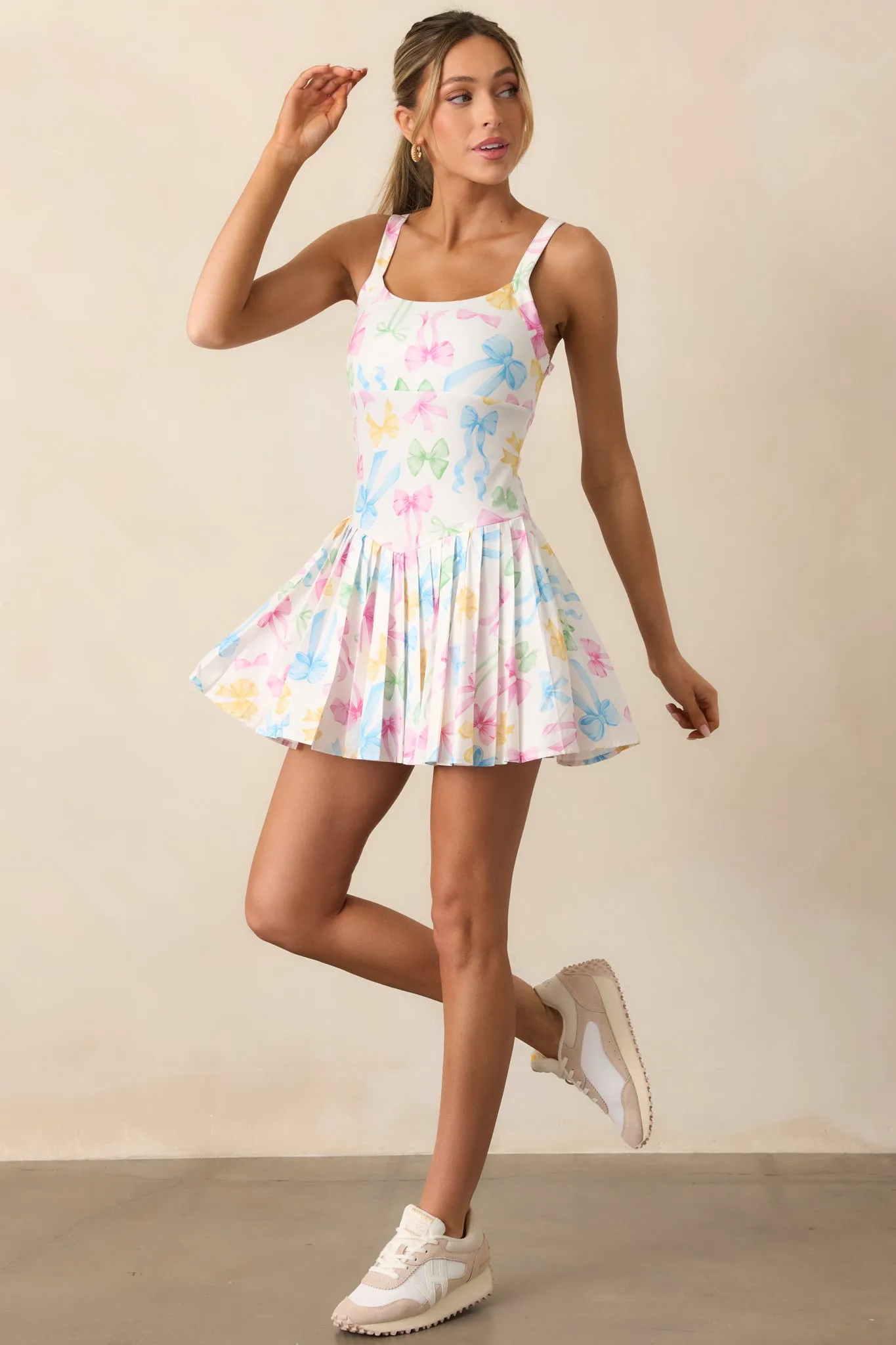Ribbon Romance White Multi Bow Pleated Tennis Dress