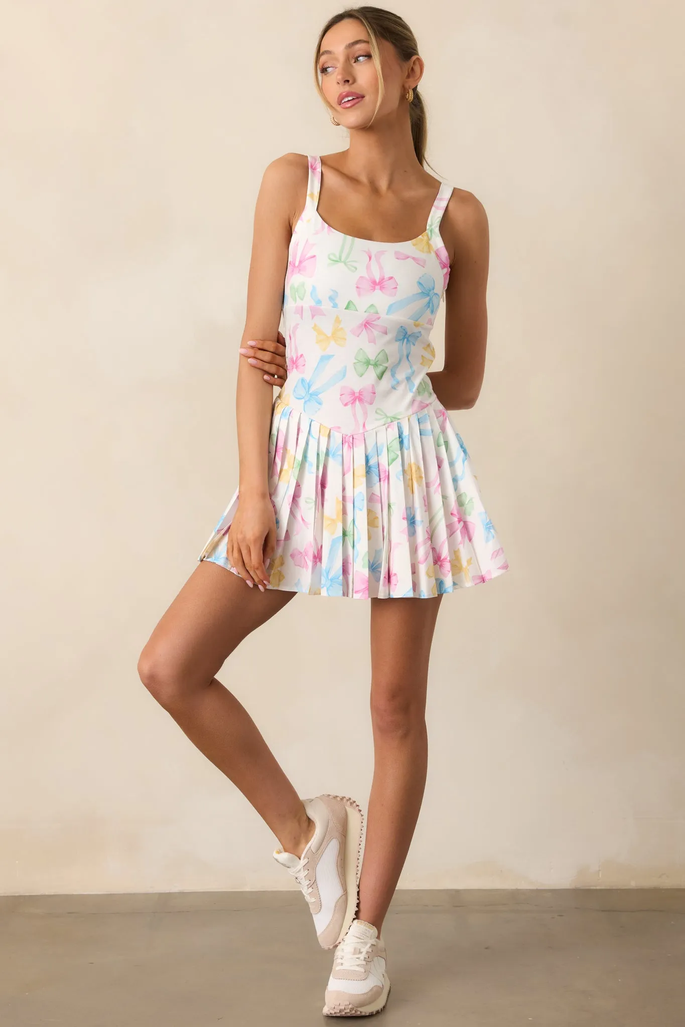 Ribbon Romance White Multi Bow Pleated Tennis Dress