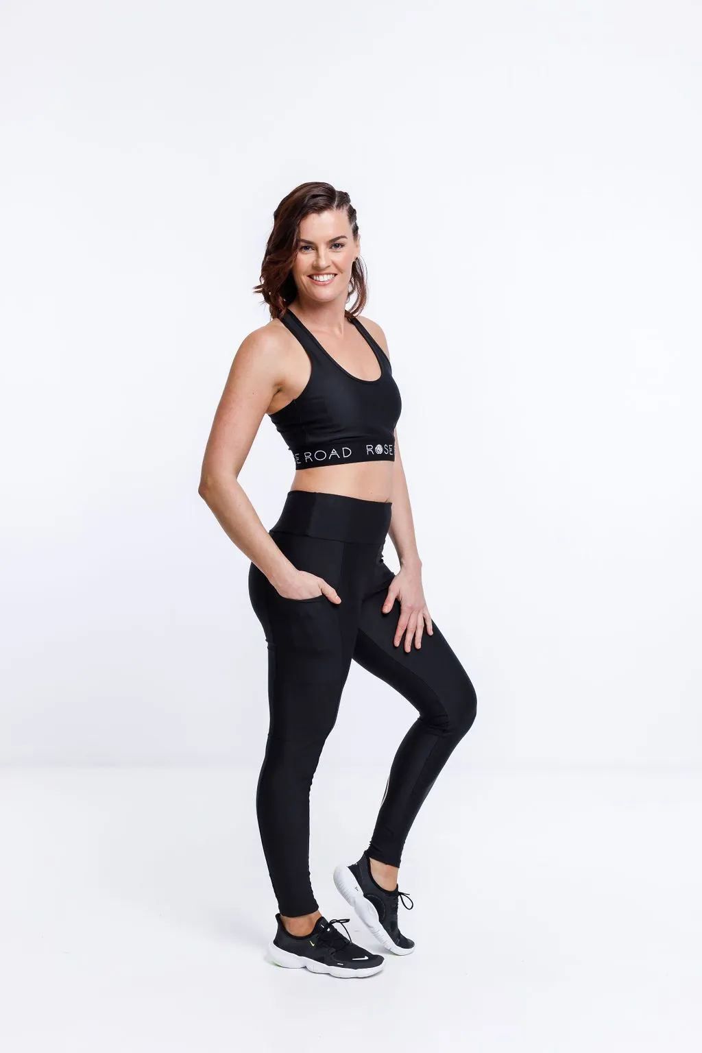Rose Road Leggings Black with Rose Gold Rose Print