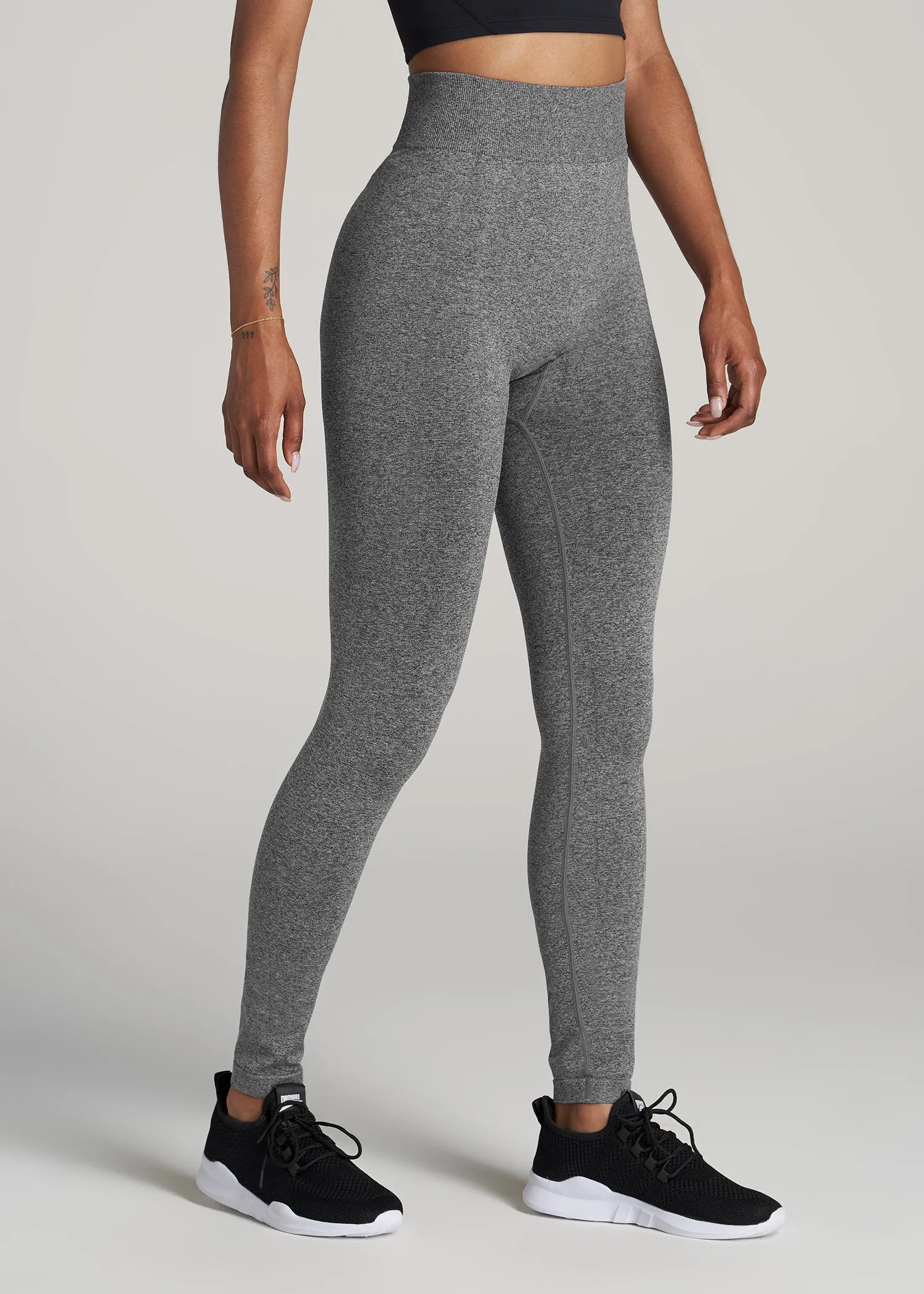 Seamless Leggings for Tall Women in Black & Grey Heather
