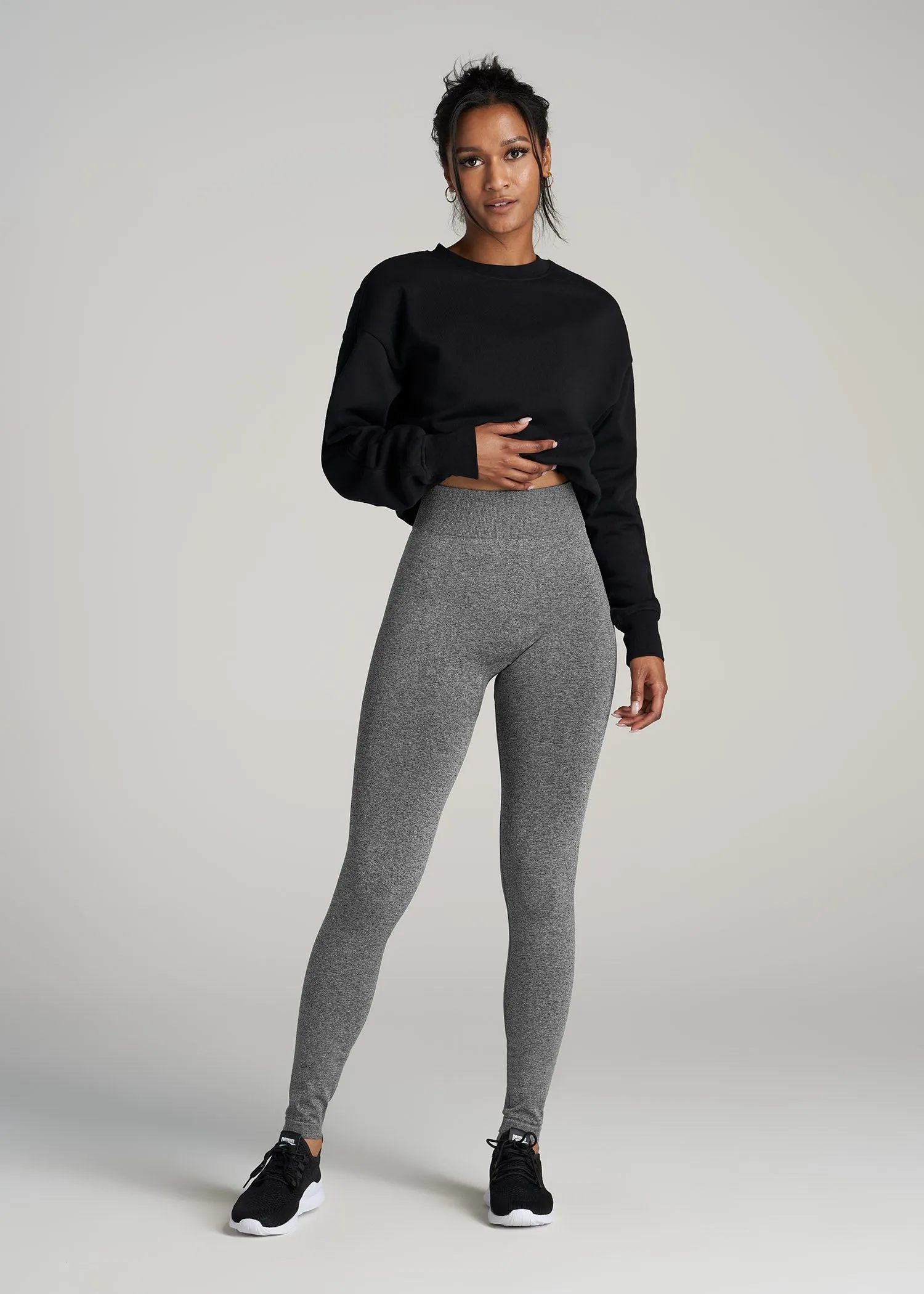 Seamless Leggings for Tall Women in Black & Grey Heather