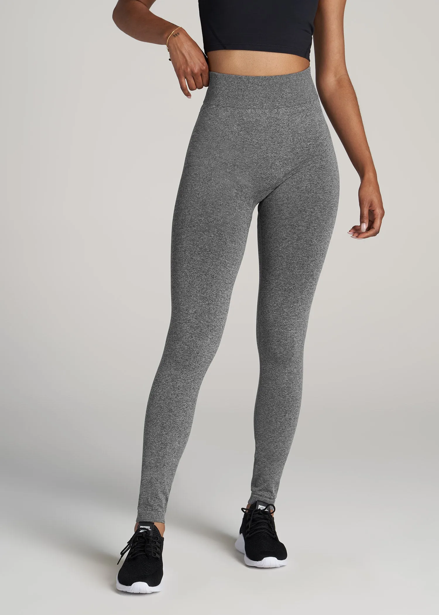 Seamless Leggings for Tall Women in Black & Grey Heather