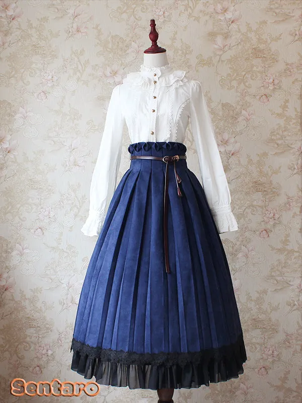 Sentaro~Warm Tea Suede~High Waist Pleated Lolita Skirt