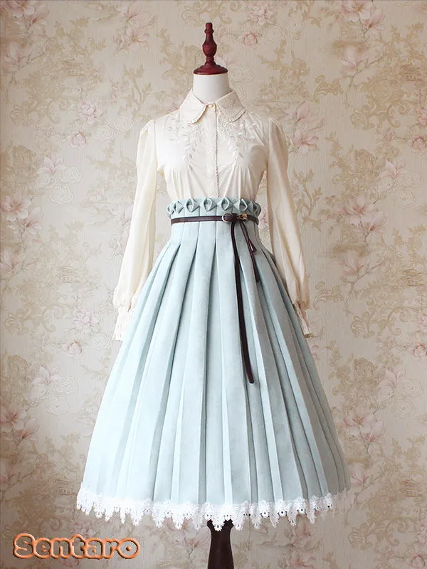 Sentaro~Warm Tea Suede~High Waist Pleated Lolita Skirt