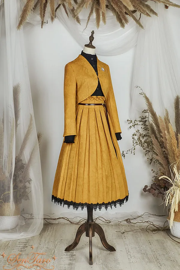 Sentaro~Warm Tea Suede~High Waist Pleated Lolita Skirt