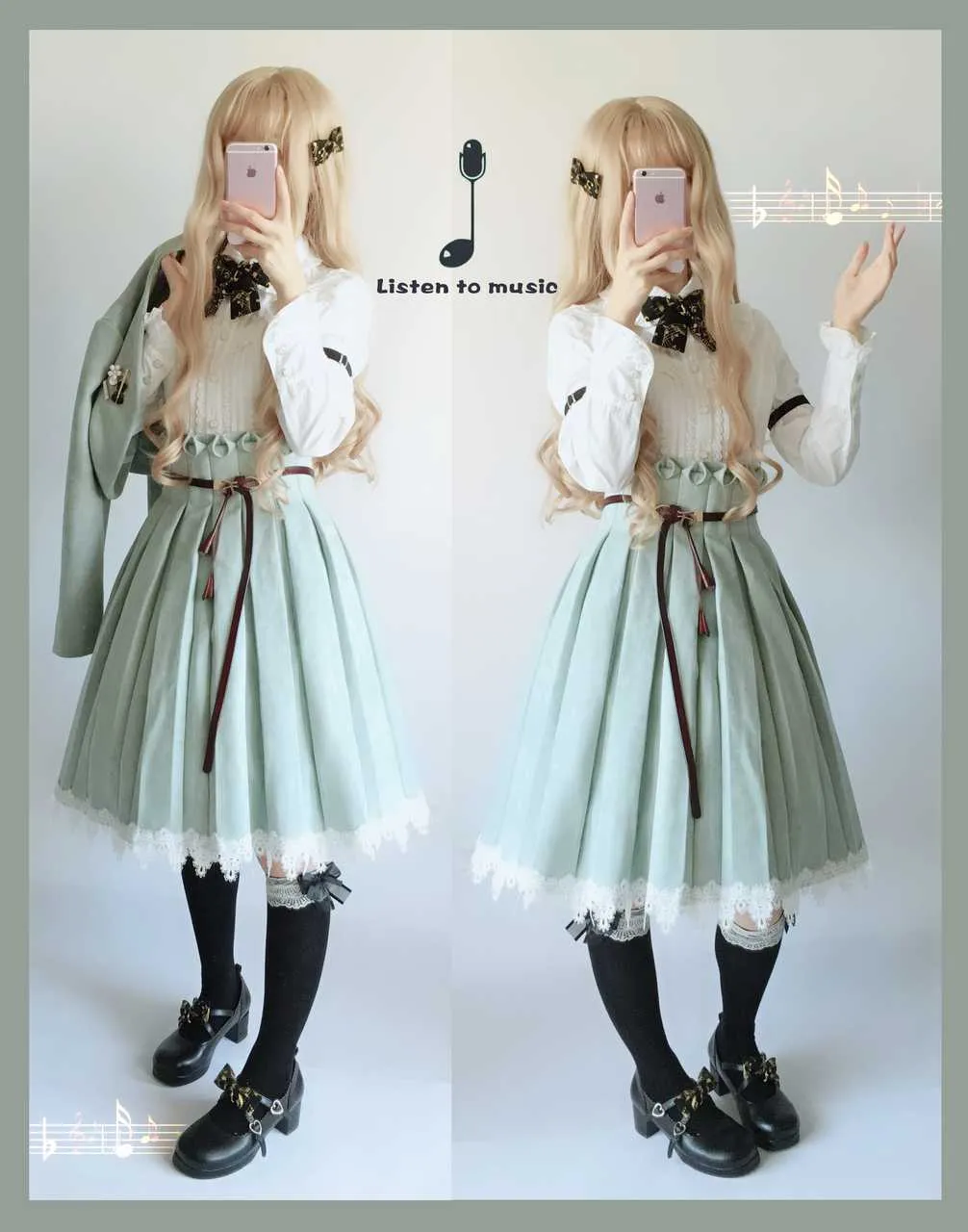 Sentaro~Warm Tea Suede~High Waist Pleated Lolita Skirt