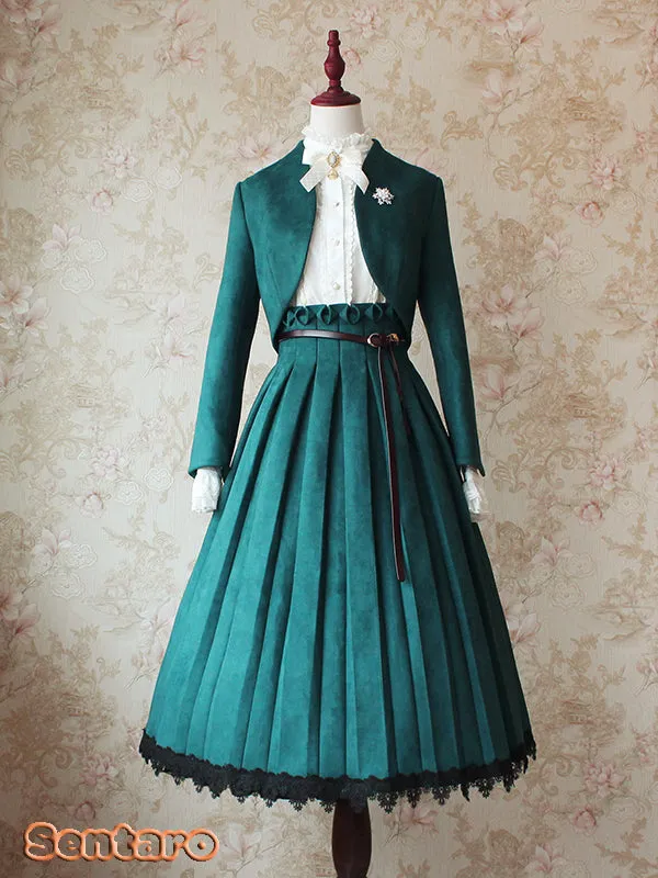 Sentaro~Warm Tea Suede~High Waist Pleated Lolita Skirt