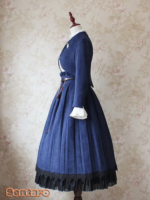 Sentaro~Warm Tea Suede~High Waist Pleated Lolita Skirt