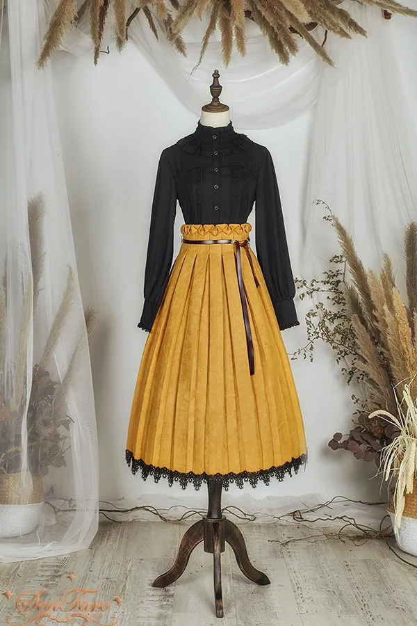 Sentaro~Warm Tea Suede~High Waist Pleated Lolita Skirt