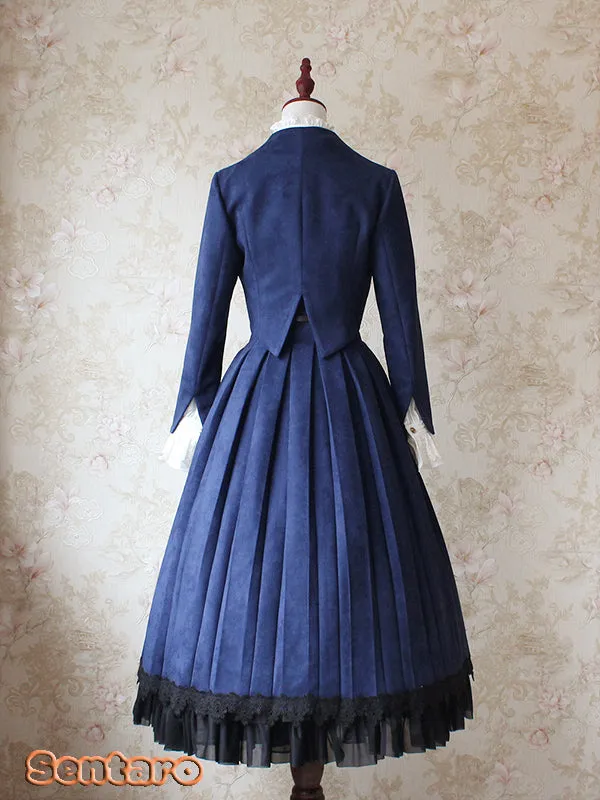 Sentaro~Warm Tea Suede~High Waist Pleated Lolita Skirt