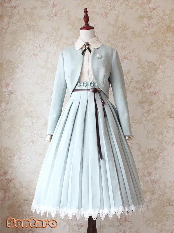 Sentaro~Warm Tea Suede~High Waist Pleated Lolita Skirt