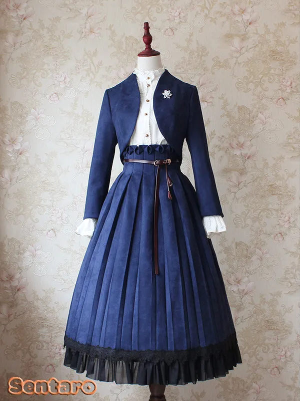 Sentaro~Warm Tea Suede~High Waist Pleated Lolita Skirt