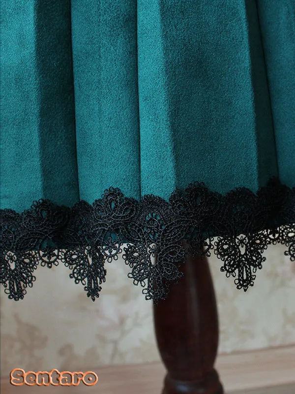 Sentaro~Warm Tea Suede~High Waist Pleated Lolita Skirt