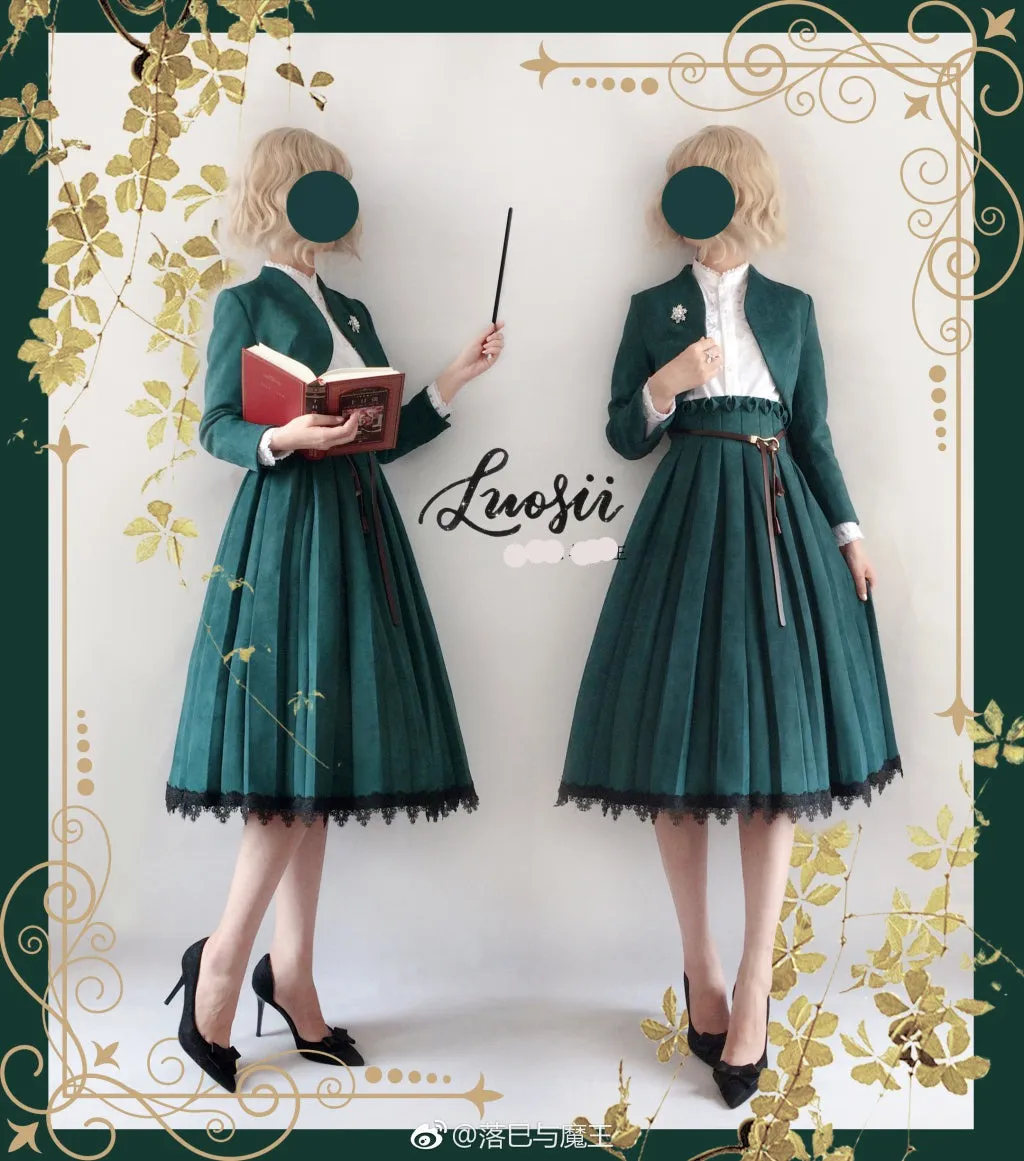 Sentaro~Warm Tea Suede~High Waist Pleated Lolita Skirt
