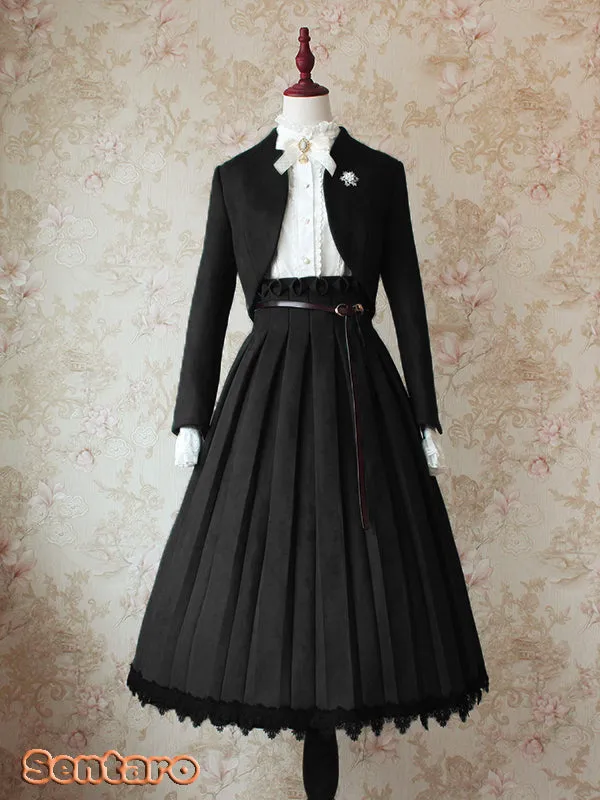 Sentaro~Warm Tea Suede~High Waist Pleated Lolita Skirt