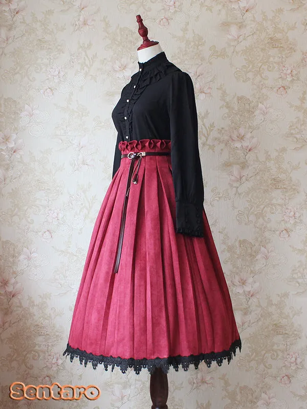 Sentaro~Warm Tea Suede~High Waist Pleated Lolita Skirt