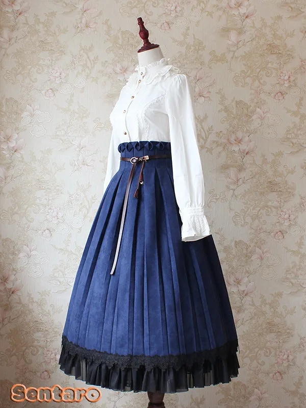Sentaro~Warm Tea Suede~High Waist Pleated Lolita Skirt