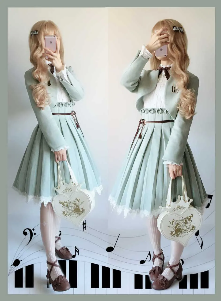 Sentaro~Warm Tea Suede~High Waist Pleated Lolita Skirt