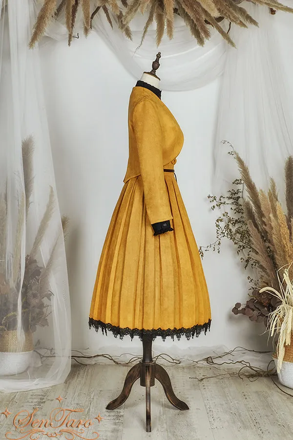 Sentaro~Warm Tea Suede~High Waist Pleated Lolita Skirt