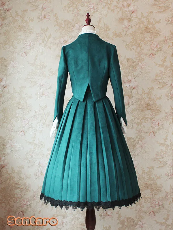 Sentaro~Warm Tea Suede~High Waist Pleated Lolita Skirt