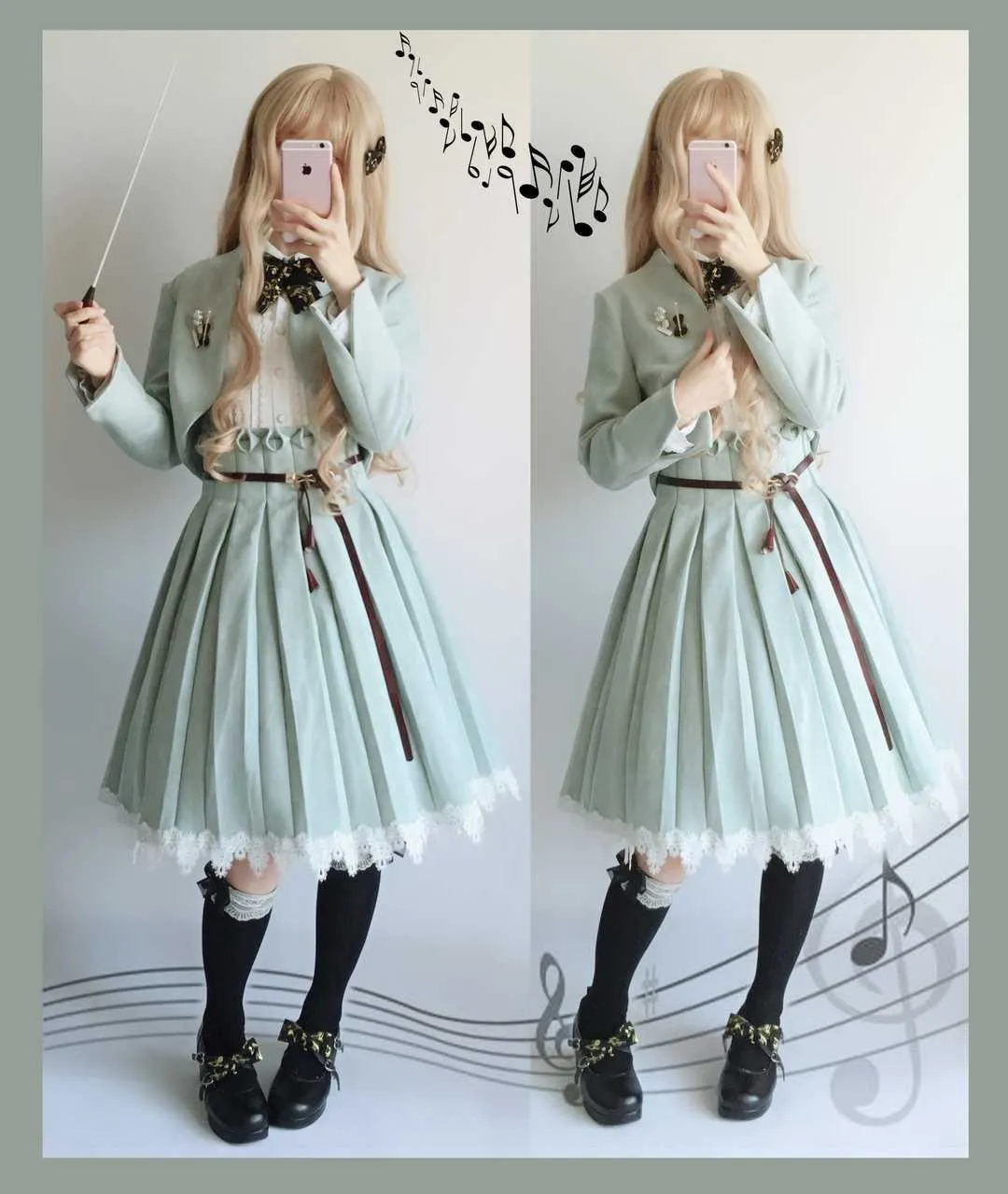 Sentaro~Warm Tea Suede~High Waist Pleated Lolita Skirt