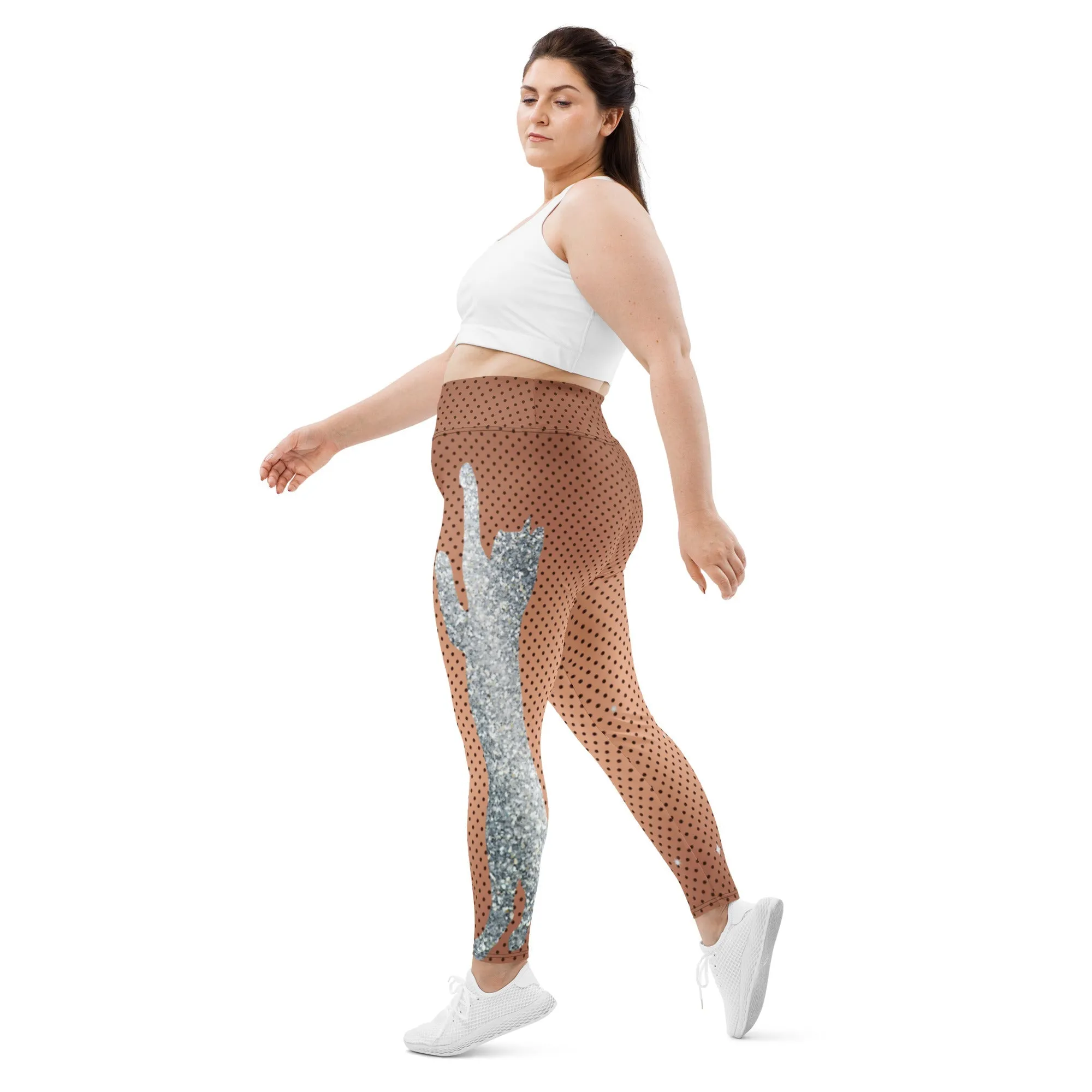 Sequin Print Mesh Plus Size Leggings