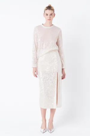 Sequin Vent Midi Skirt