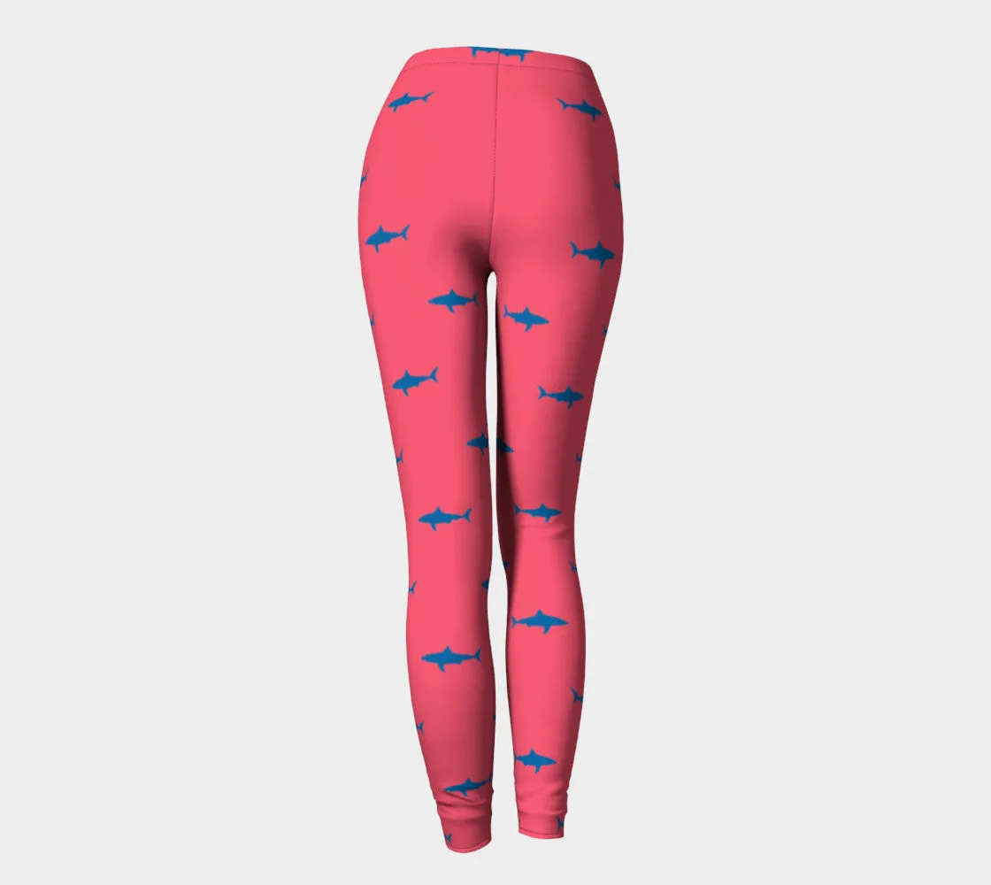 Shark Adult Leggings - Blue on Coral
