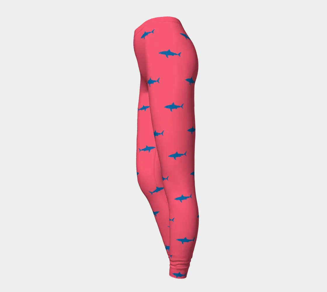 Shark Adult Leggings - Blue on Coral