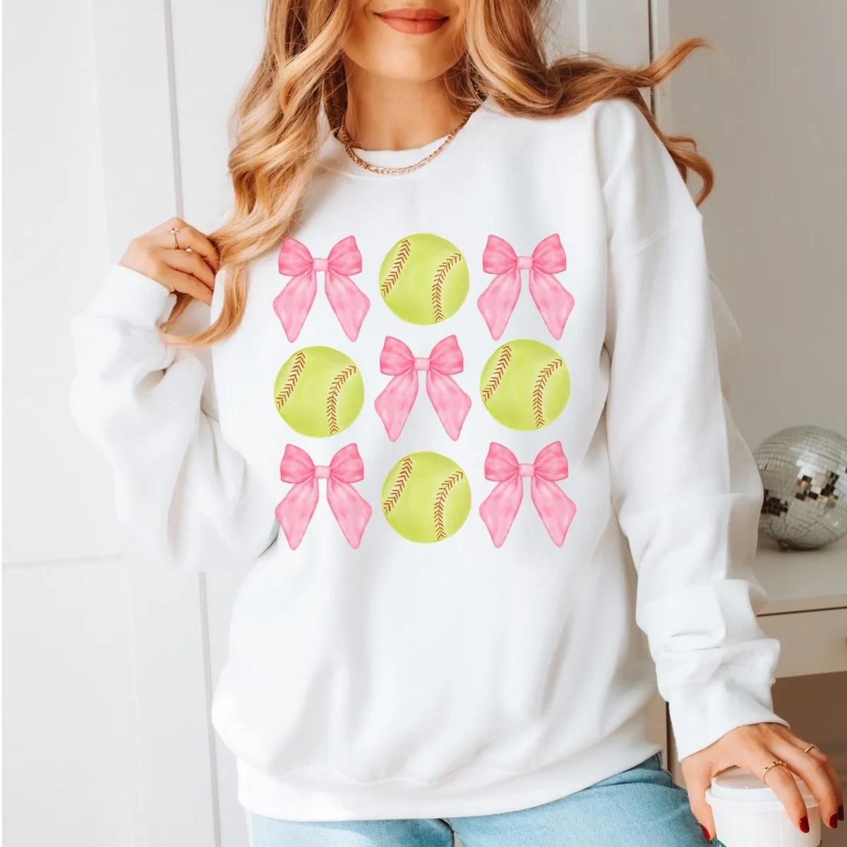 Softballs And Bows Collage Wholesale Sweatshirt - Fast Shipping