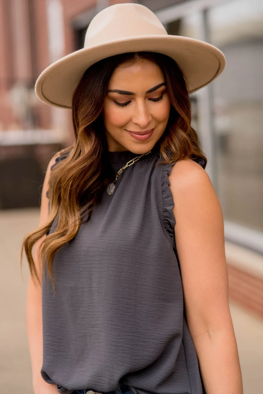Solid Ruffle Trim Basic Tank